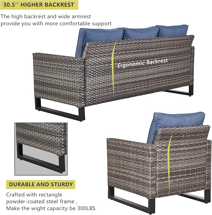 HUMMUH 5 Piece Patio Furniture Set All Weather Wicker Outdoor Sectional Sofa,High Back Patio Chairs and Ottomans for Porch,Garden,Backyard