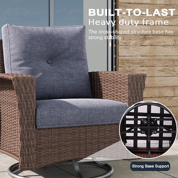 LayinSun 10 Piece Wicker Patio Furniture Set with Fire Pit Table, Classis Outdoor Conversation 360 Degree Swivel Chairs Set with Coffee Table