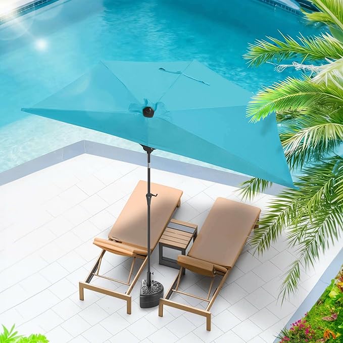 9ft Half Umbrellas Outdoor - Half Patio Umbrella with Tilt, UV Protection Waterproof, Half Round Umbrella for Wall Balcony, Pool, Porch, Garden, Deck, Backyard (Aqua Blue)