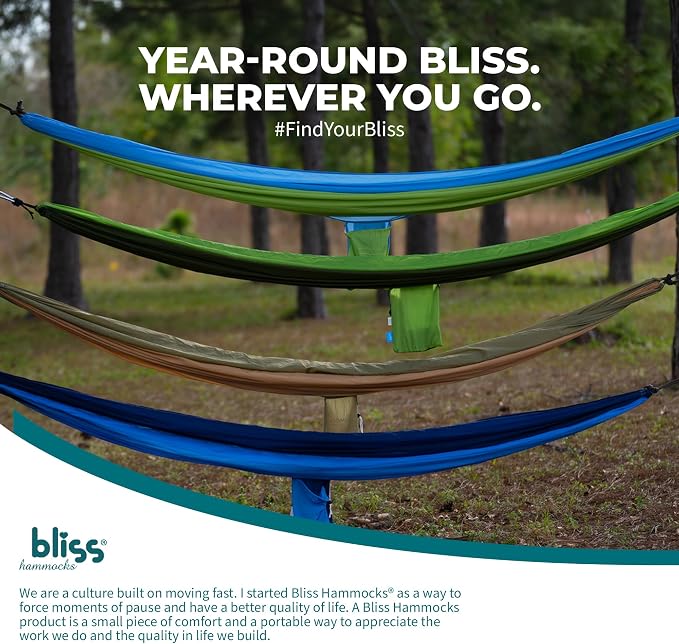 Bliss Hammocks BH-406ST-MM Hammock in a Bag w/ Carabiners + Tree Straps, 52-in. Wide, Weather Resistant, 300 Lb. Capacity (Mermaid)
