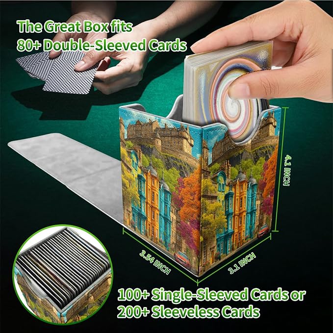 Castle Maple Tree Card Deck Box for MTG, Personalized Card Storage Case Fits 120+ Sleeved Cards, Premium Leather TCG Box with Strong Magnetic Closure for Magic, CCG, PTCG, Baseball Cards