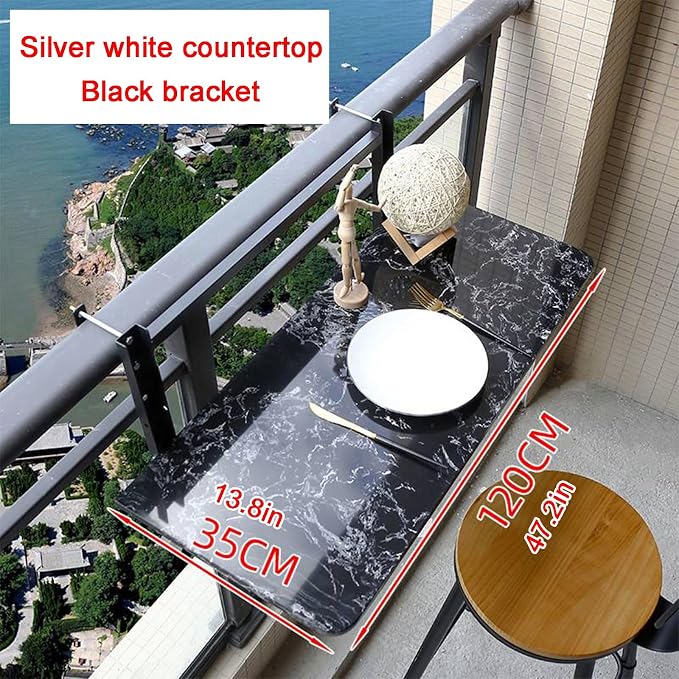 Adjustable Hanging Balcony Bar Railing Shelf – Foldable Patio Table for Gardens, Terraces & Promenades – 3 Heights, Space-Saving Design (L120*W35cm / L47.2*W13.8in)