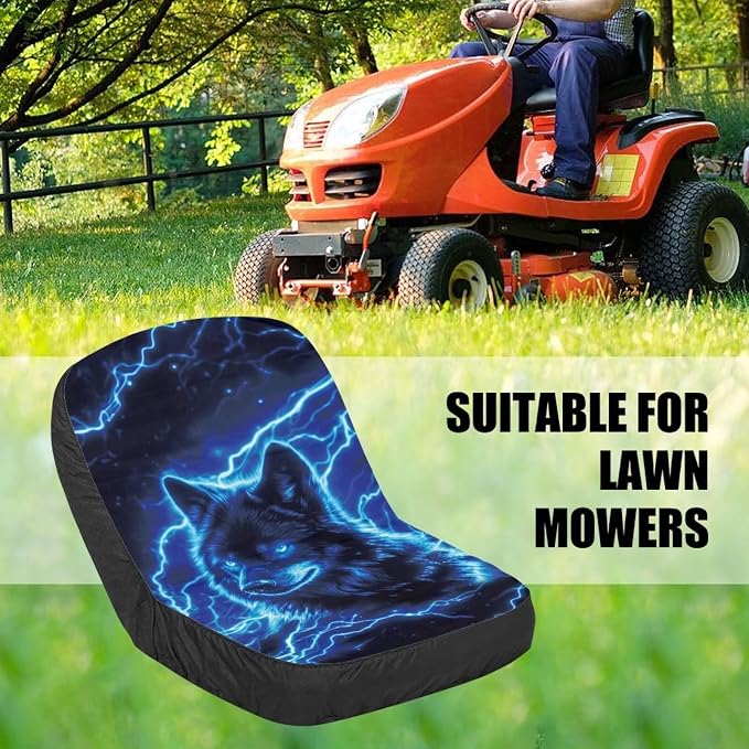 Wolf Lightning Seat Cushion Covers for Agricultural and Industrial Vehicle, Non-Slip Lawn Mower Seat Cover with Storage Bag
