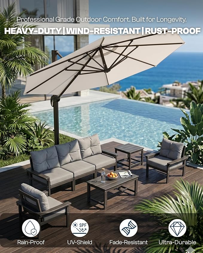 10 FT Round Cantilever Umbrella,Easy Tilt, Fade Resistant & 360° Rotation, Offset for Pool Deck Backyard Patiooff-white (Base not Included)