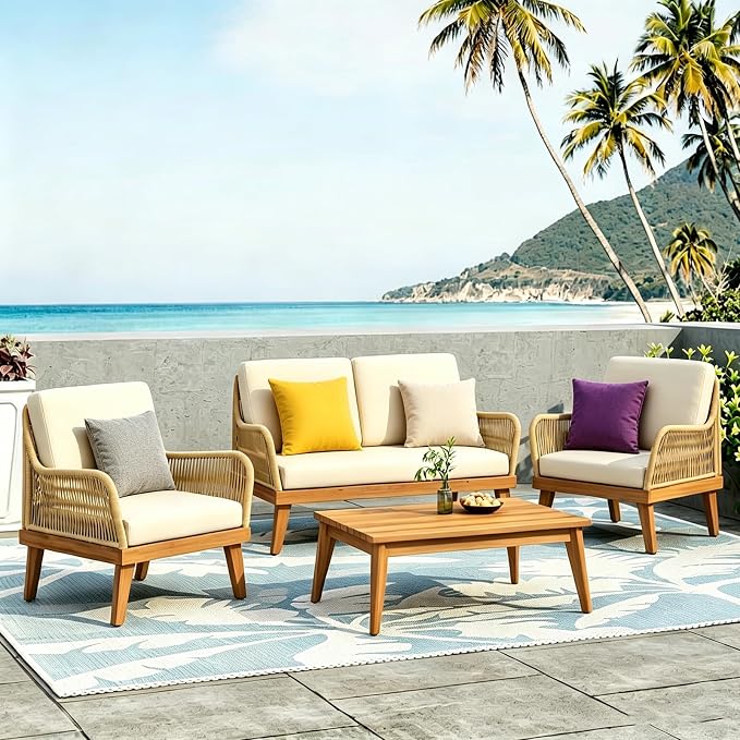 18" x 18" Throw Pillows, Outdoor Waterproof Pillows with Inserts, Square Decorative Pillows for Patio Furniture Garden Couch Sofa Home(Yellow, Set of 4)