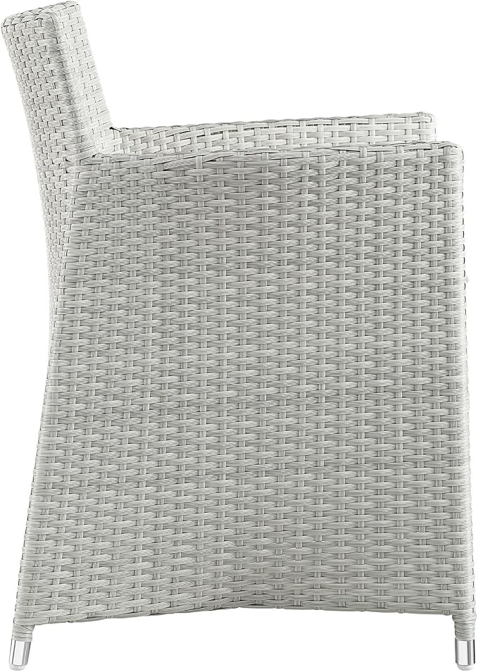 Modway Junction Wicker Rattan 9-Piece Outdoor Patio Dining Set with 80" Dining Table and Eight Dining Armchairs with Cushions in Gray White