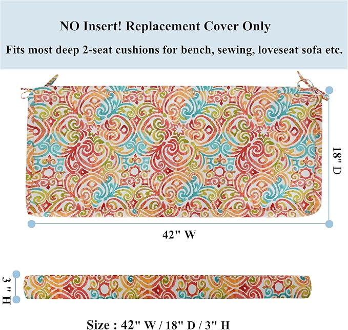FUNHOME Outdoor Bench Cushion Covers,42" x 18" x 3", No Insert! Patio Cushion Covers for Outdoor Furniture,Water Resistant Patio Bench Loveseat Cushion Covers 1 Pack, Corinthian Dapple (Covers ONLY)