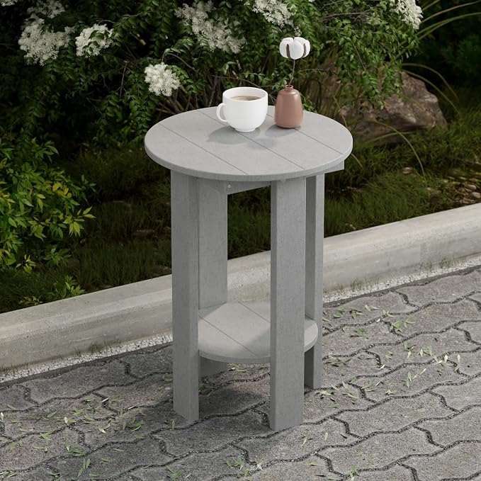 Wildridge Heritage Balcony Table, Light Gray - Outdoor Weather Resistant Recycled Plastic Furniture for Patio