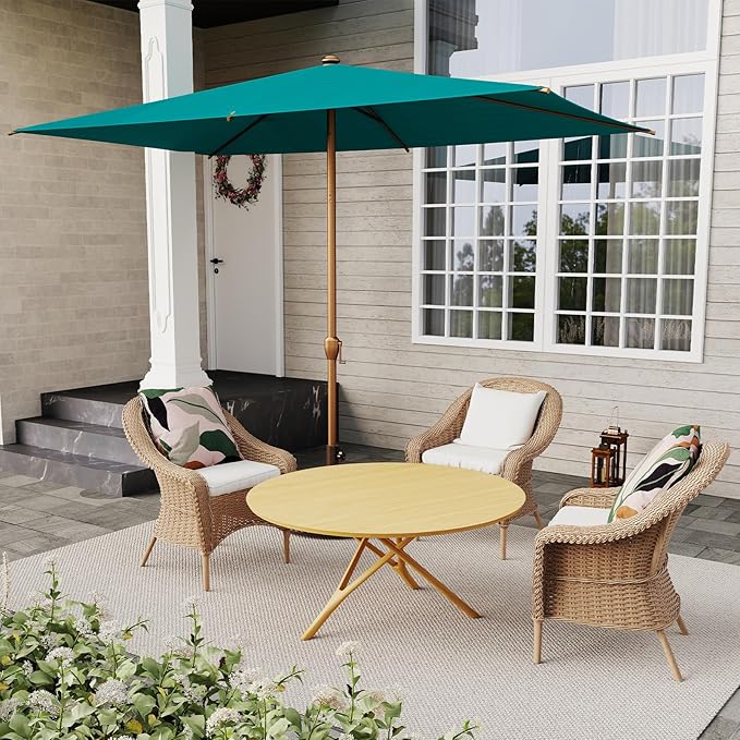 Abba Patio 6.5FT Outdoor Patio Umbrella Outdoor Table Umbrella with Crank Market Umbrella 6 Sturdy Ribs UV Protection Waterproof and Push Button Tilt for Garden Deck Backyard Pool,Nordic Blue