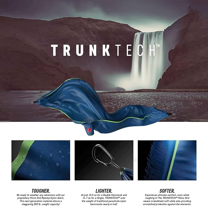 GRAND TRUNK TrunkTech Double Hammock | Ultra-Strong & Lightweight | 11 ft Hammock with Ripstop Nylon | 500 lb Capacity | Fast-Drying & Weather-Resistant | Lava