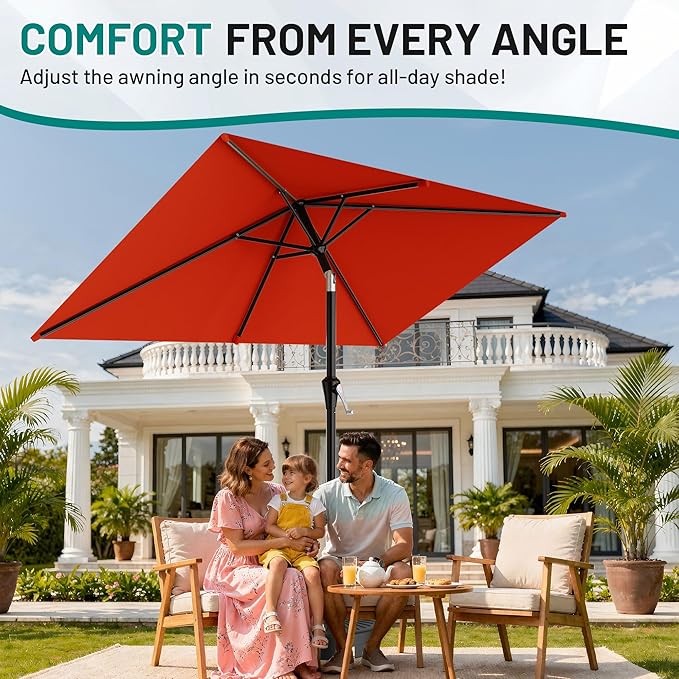 AreShark 6.5' x 10' Rectangular Patio Umbrellas for Outdoor, Outdoor Table Umbrella, Large Outdoor Patio Umbrellas with 6 Sturdy Ribs for Pool, Garden, Deck & Market (Orange)
