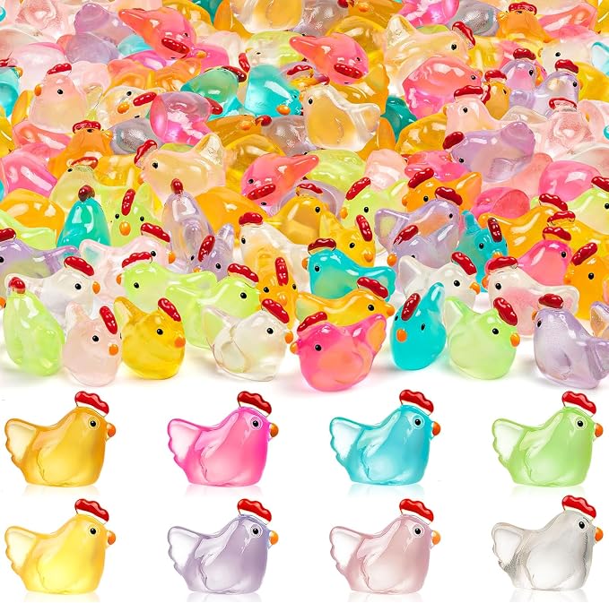 192PCS Luminous Mini Resin Chickens Tiny Chickens for Micro Garden | Miniature Chickens Animals Figurines Glow in The Dark, Micro Landscape DIY, Home Outdoor Party Decor