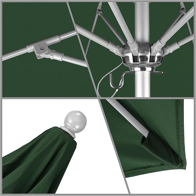 California Umbrella 7.5' Rd. Venture Series Contract Grade Patio Umbrella, Push Open Pin Stop, Silver Finish, Solution Dyed Hunter Green