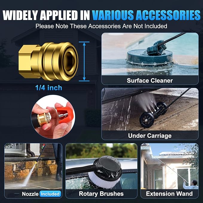 Adjustable 𝐏𝐫𝐞𝐬𝐬𝐮𝐫𝐞 𝐖𝐚𝐬𝐡𝐞𝐫 𝟓𝟎𝟎𝟎𝐏𝐒𝐈 with 33FT Pipe, 4 Nozzles, 500ml Soap Bottle, Best for Cars, Patios, Fency, Garden Cleaning, Deep Blue