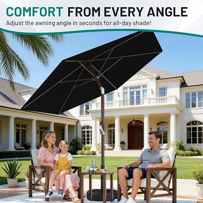 AreShark 7.5FT Patio Umbrella Table Market Umbrella w/Tilt and Crank, Heavy-Duty Outdoor Umbrellas for Pool, Deck, Garden and Backyard, Black
