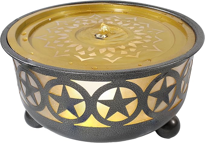 Sunnydaze All Star 25.25" Diameter x 14.25" H Galvanized Iron Bowl Outdoor Water Fountain with LED Lights - Electric Submersible Pump Included