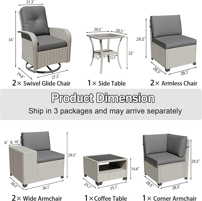 9-Piece Outdoor Patio Furniture Set, Modular Sectional Sofa Set with Swivel Rocker Chairs, Wicker Outdoor Couch Conversation Sets w/Coffee Table and Cushions, Gray