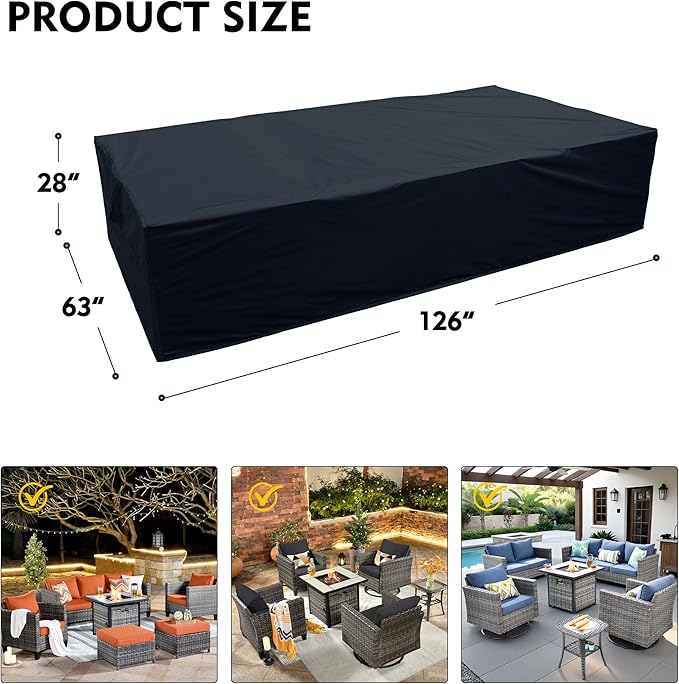OVIOS Patio Furniture Set Cover Outdoor Sectional Sofa Couch Chair Ottoman Waterproof Covers General Purpose, 126 x 63 x 28 inch, Black