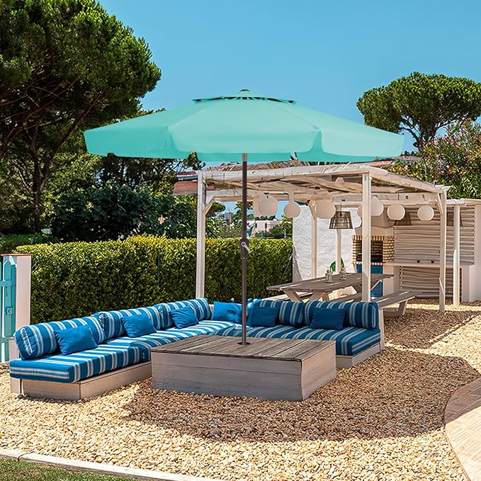 JEAREY 9' 2-Tiers Patio Umbrellas Outdoor Market Table Umbrella w/Push Button Tilt/Crank, 8 Sturdy Ribs, UV Protection Waterproof Sunproof(Teal)