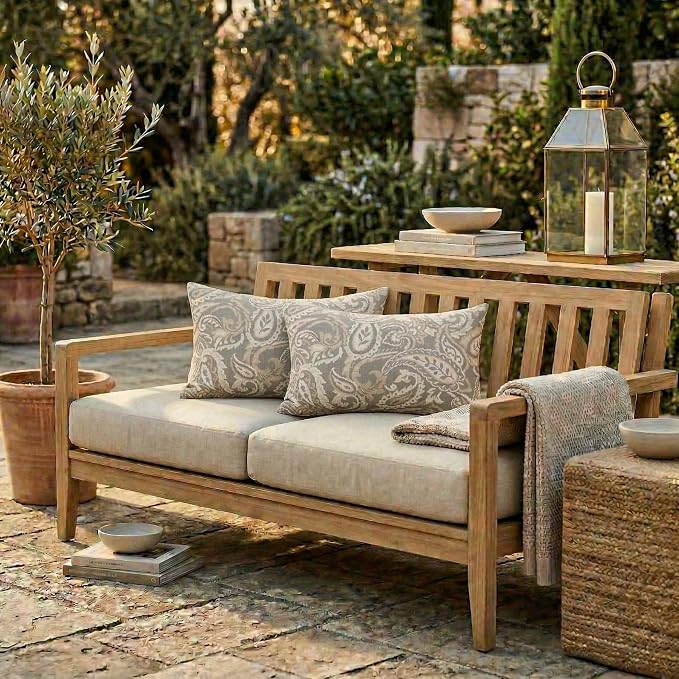RSH DECOR: Designer Select Jumbo Lumbar Pillows Set of 2 | 26" x 16" | Water and Fade-Resistant Performance Fabric | Indoor Outdoor Accent Pillows | Made in USA (Ayideal Fossil)