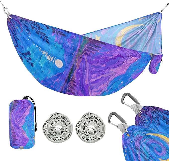 Blue-Purple Starry Sky Outdoor Hammocks with Tree Straps Swing Hammock for Outside Patio Backyard Poolside