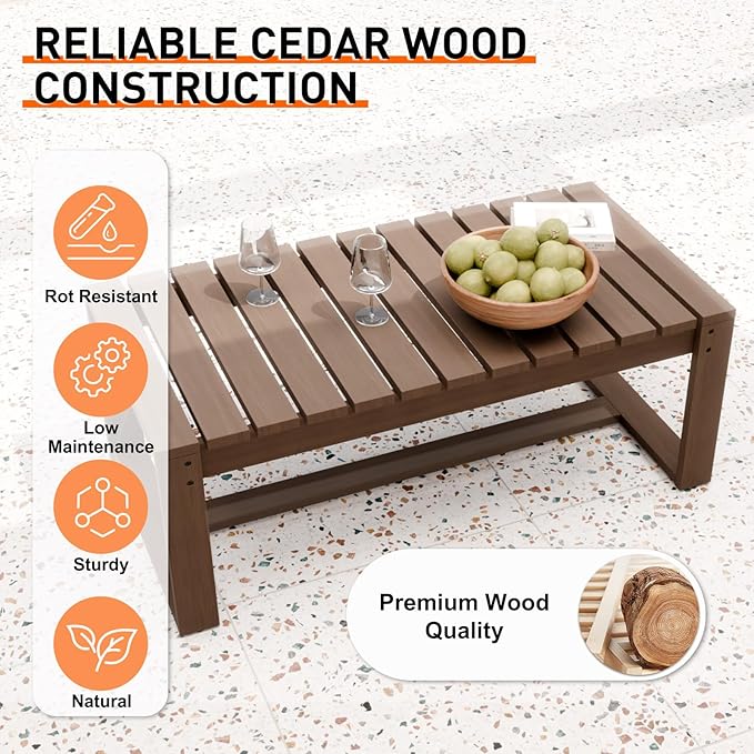 Rustic Hideaway Natural Cedar Wood Outdoor Furniture Set, Wicker Patio Conversation Set for Porch Garden Backyard, Couch and Coffee Table, 2 Piece, Brownish/Beige