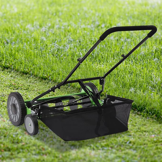 Reel Mower Cylinder Lawnmower Push Reel Lawn Mower with Grass Catcher Universal Manual Lawn Mower w/Grass Catcher Adjustable Cutting Height Detachable Design Push Lawn Mower Green