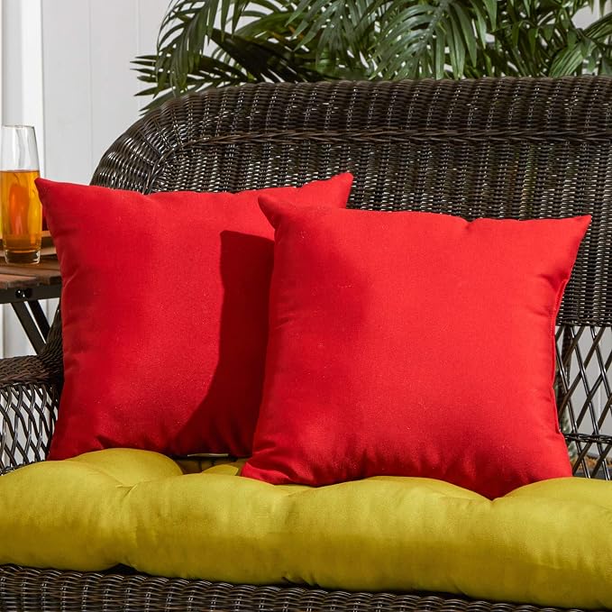 South Pine Porch Outdoor 17-inch Square Accent Pillow, Set of 2, Solid Salsa Red