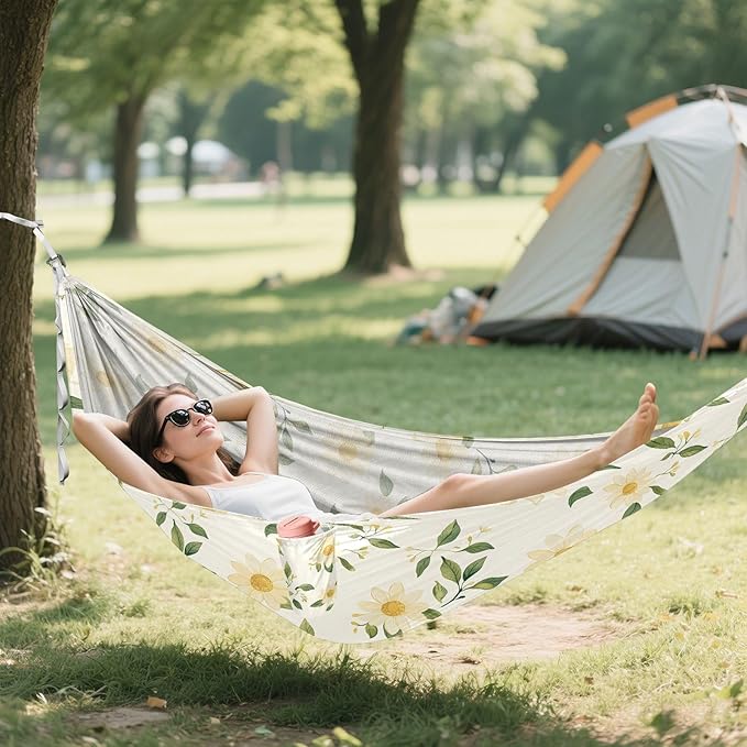 Camping Hammock Outdoor Hammocks for Outside Cream Daisy Beach Trees Portable Lightweight with Pockets Tree Straps Indoor Small
