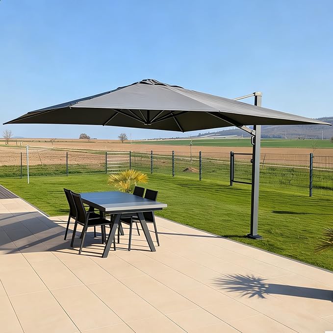 PURPLE LEAF 13 FT Square Patio Umbrella Large Cantilever Outdoor Aluminum Offset Umbrella with 360-degree Rotation for Garden Deck Backyard Pool Grey