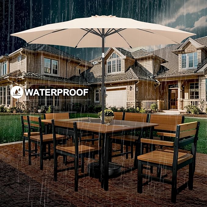 FLAME&SHADE 11 ft Patio Umbrella - Table Umbrella Outdoor with Push Button Tilt and Crank, UV Protection, 8 Sturdy Ribs, Market Umbrella for Garden, Deck, Backyard, Lawn, Pool and Beach(Beige)