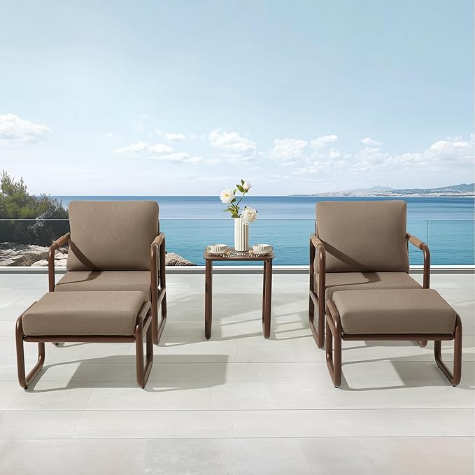 5-Piece Aluminum Patio Furniture Set, Spacious Deep Seating Chairs with 6.5-Inch Thick Cushions and Coffee Table, All-Weather Rust-Resistant Outdoor Seating for Backyard, Deck, Porch, Balcony