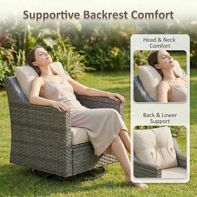 14-Piece Outdoor Patio Furniture Set, Grey Wicker Conversation Set with 2 Sofas, 4 Swivel Chairs, 4 Ottomans and 4 Side Tables, 6-Inch Beige Cushions for Deck, Backyard, Poolside