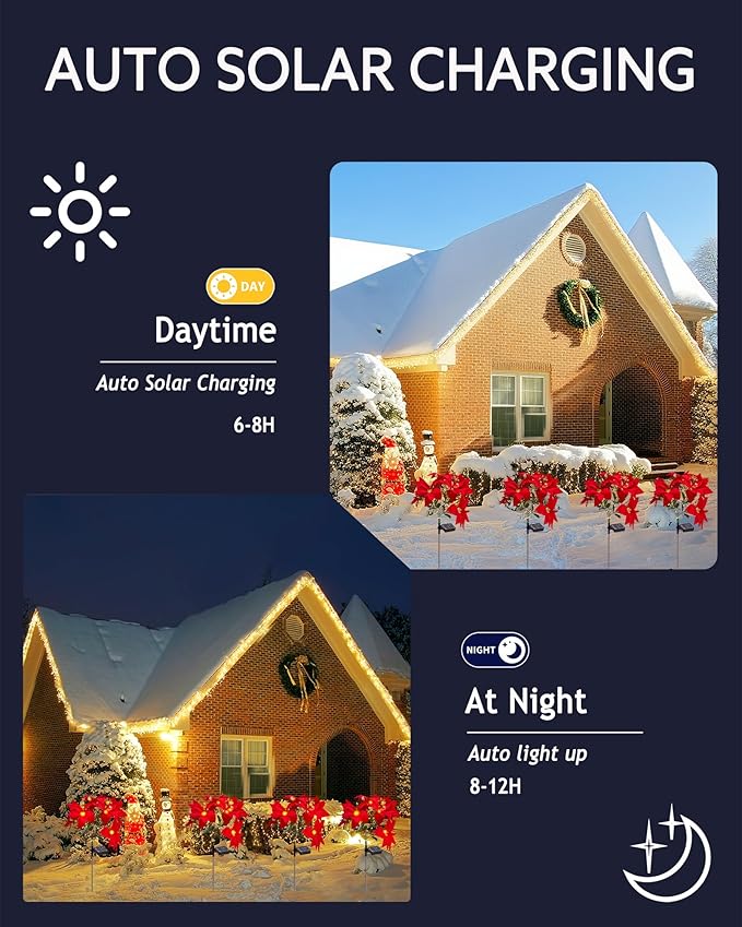 Solar Christmas Flower Lights-IP65 Waterproof XS Pathway Lights,Outdoor Christmas Decorations with 7 Bouquets/1 Stake,Unique Flower Design Complement The Christmas Trees for Garden/Yard/Patio,2 Packs