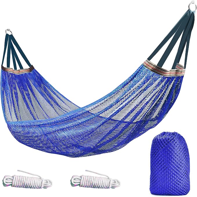 Camping Hammock Lightweight Portable, Anti-roll Breathable Mesh Outdoor Hammock with Tree Straps & Carry Bag, Blue (102.36x51.18in)