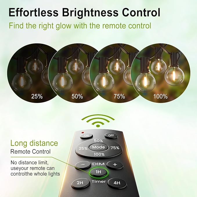 Outdoor String Lights Waterproof 200FT with Remote Patio Lighting for Porch | Connectable Outside Lights with Remote, 106 Globe Bulbs Dimmable &3 Lighting Modes Timmer for Backyard Bistro Balcony Fence