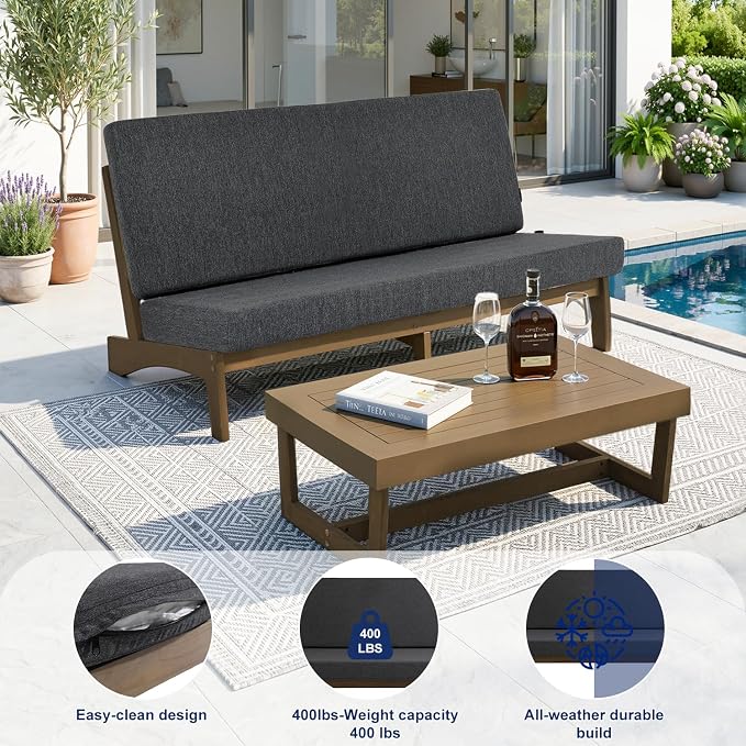 Pia Ricoo 1-Piece Patio Furniture Set, Outdoor Loveseat with 4.5-Inch Thick Cushions, All-Weather Outdoor Sofa for Backyard, Deck, Lawn - Drak