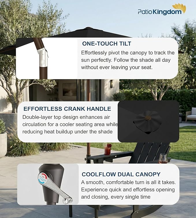 PatioKingdom 10FT Patio Umbrella with Push Button Tilt and Crank, Outdoor Market Umbrella with 8 Fiberglass Ribs, UV Protection Table Umbrella for Pool,Backyard,Garden,Deck