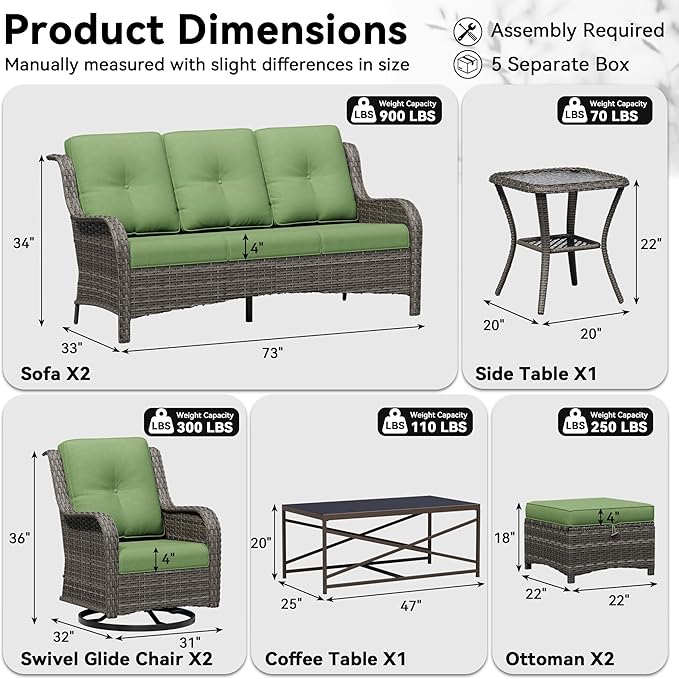 8 Piece Outdoor Wicker Patio Furniture Set, Outdoor Swivel Rocker Patio Chairs Set with Thickened Olefin Cushions, High Back and Deep Seating, Hand-Woven PE Rattan for Porch, Deck
