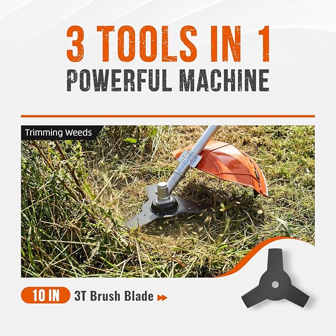 62cc Gas Powered Weed Eater String Trimmer, 3 in 1 Gas Weed Wacker, Powerful 2 Stroke Yard Tool,Quick Start Grass Cutter for Home Garden Lawn Trimming