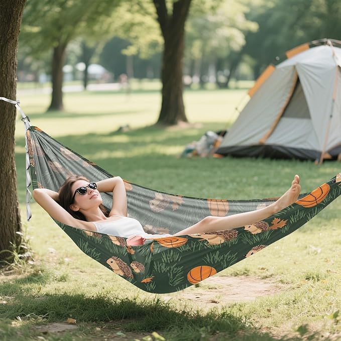 Camping Hammock Outdoor Hammocks for Outside Hedgehog Basketball Beach Trees Portable Lightweight with Pockets Tree Straps Indoor