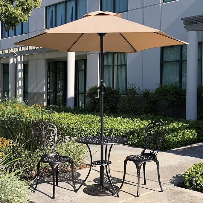 7.5 Feet Outdoor Umbrella with Crank Weather Resistant Umbrella Durable 6 Sturdy Steel Ribs Market Outdoor Table Umbrella Tan