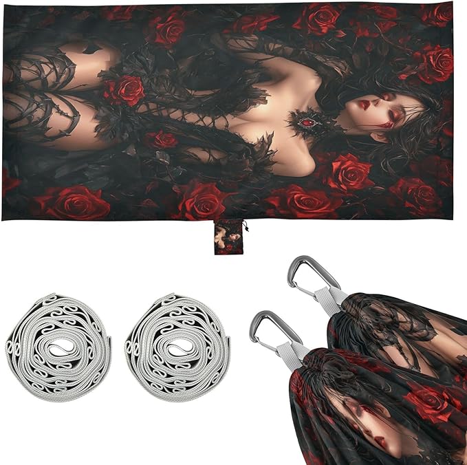 Anime Beauty Dark Gothic Aesthetic Outdoor Hammocks with Tree Straps Hanging Hammock for Outside Beach Patio Garden