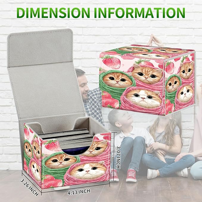 Card Deck Box for MTG, Cards Storage Box Fits 120+ Sleeved, Leather Small Size Strong Magnetic Closing Card Case for Board Games Magic TCG CCG Baseball Collection, Moon Orange Mushroom
