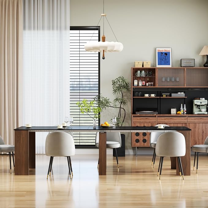 20.08" - 118.50" Extendable Dining Room Table, Modern Extra Long Folding Dining Tables for 2-10 People, Outdoor Patio Furniture Set, Adjustable Kitchen Dinner Table, Black Walnut