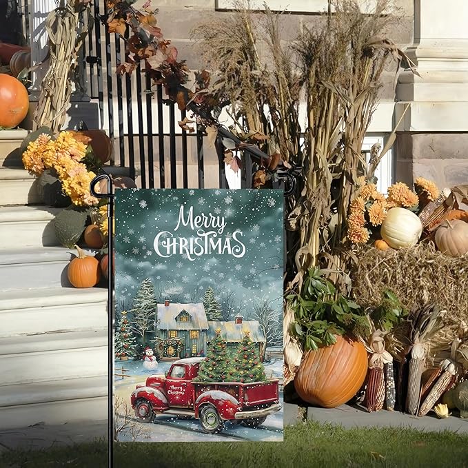 Merry Christmas Garden FLag 12X18 IN Double Sided Winter Garden Flags for Xmas Holiday Farmhouse Yard Outside Decoration