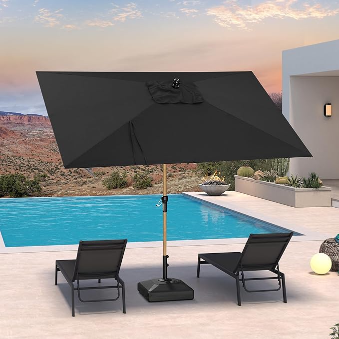 PURPLE LEAF 6' x 9' Patio Umbrella Rectangular Outdoor Table Umbrella Aluminum Market Umbrella with Push Button Tilt & 8 Sturdy Ribs and Crank for Garden Deck Patio, Black