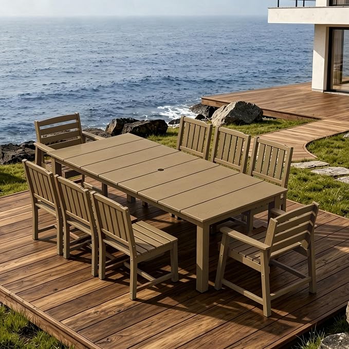 AreShark Patio Dining Chair Set of 2,All Weather HDPE Outdoor Dining Armchairs with Wide Seat and Backrest,Weatherproof Patio Chairs for Garden,Backyard,Deck,Brown