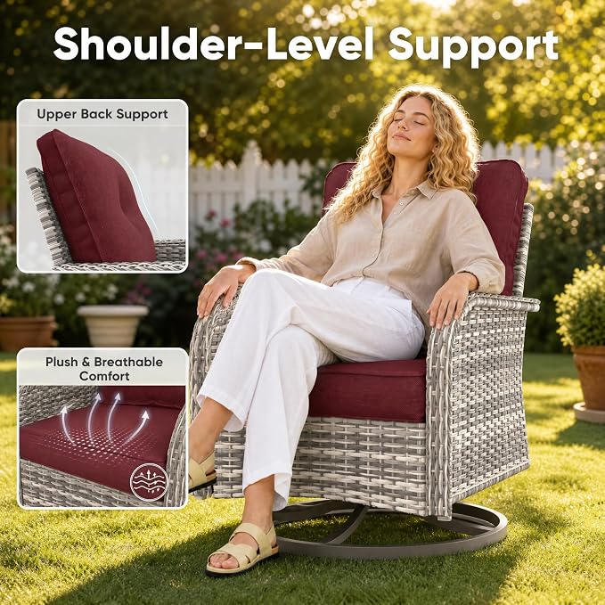 5-Piece Small Patio Furniture Set, Outdoor Swivel Rocking Chairs Set with Ottomans, Patio Bistro Set for Balcony, Deck, Porch, Red