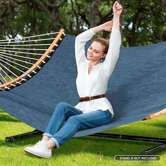 SUNCREAT Hammocks Two Person Tree Hammock, Heavy Duty Curved Bar Hammock for Poolside, Garden, Backyard, Patio, 450lbs Capacity, Navy